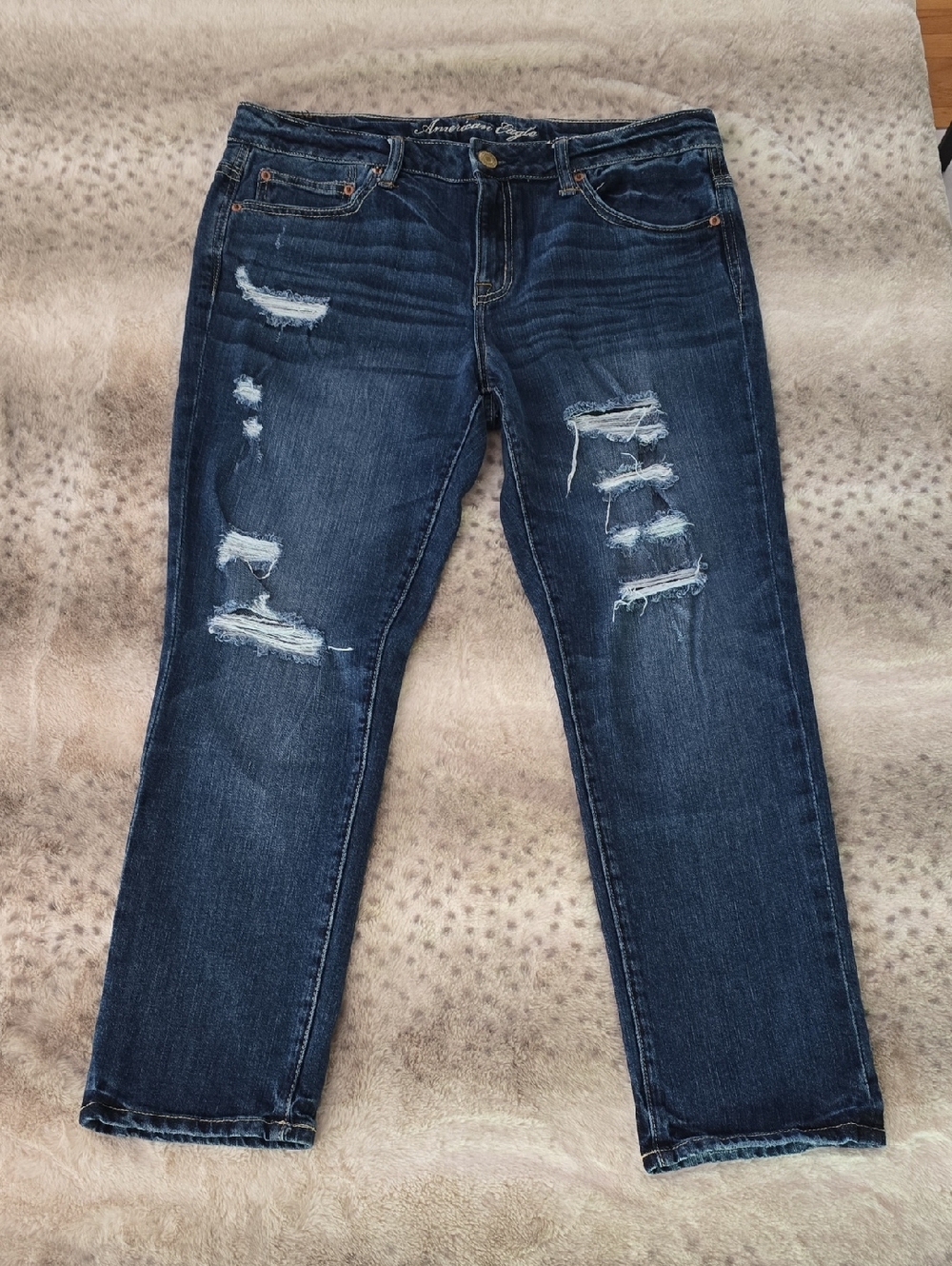 American Eagle Outfitters Distressed Dark Blue Slouchy Jeans